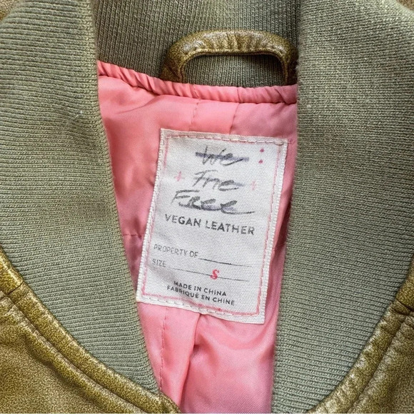 New Free People Wild Rose Vegan Leather Bomber Jacket Green We The Free Small - Picture 7 of 12